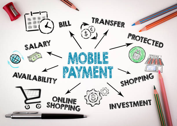 istock Mobile payment technology concept. Chart with keywords and icons 1129090467