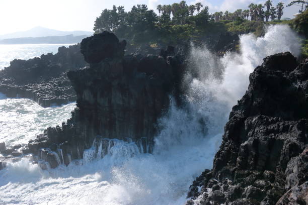 Cannon-dong main seungyeoli, waves, volcanic rock, dosing pillars, It is a landscape of taepod jusangsaeul and waves. 섬 stock pictures, royalty-free photos & images