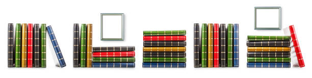 Photo albums and picture frames set Photo albums and silver wooden frames collection.Vintage books isolated on white background. Design elements banner, art gallery old black leather photo album stock pictures, royalty-free photos & images