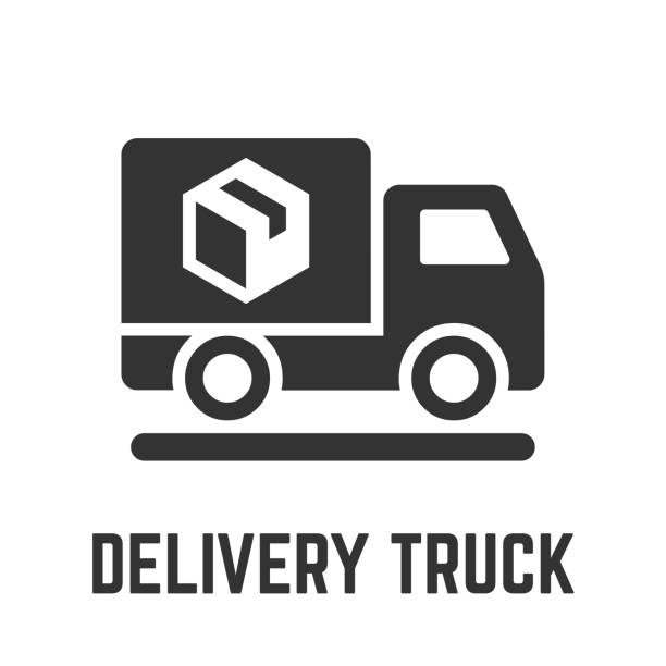 Delivery truck icon with cargo freight lorry vehicle and package box glyph symbol. vector art illustration