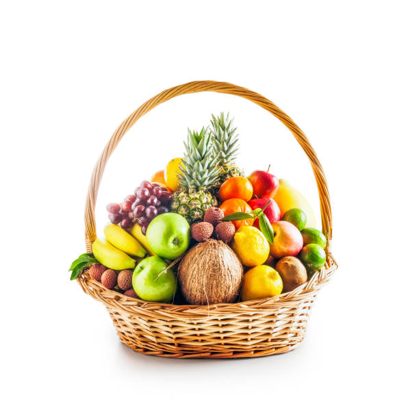 фруктовая корзина, зимний ассортимент - basket of fruits стоковые фото и изображения
