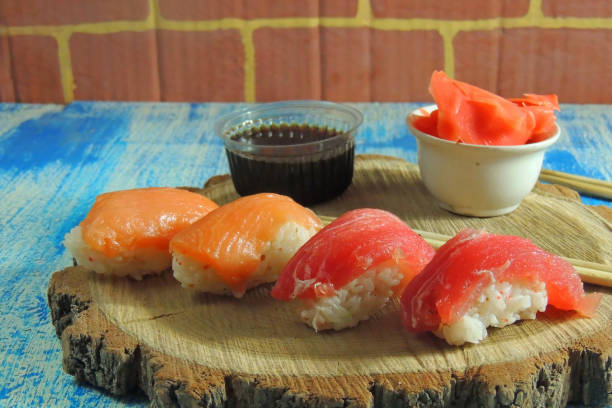 istock sushi nagiri with salmon and tuna 1129099946