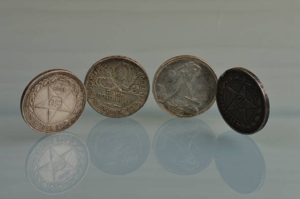 istock Silver coins minted from 1921 to 1925 Soviet Union fifty kopeks Soviet art 1129102722