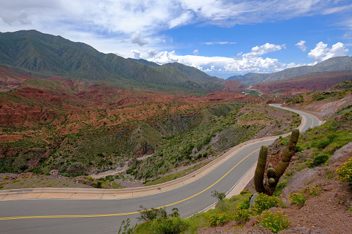 The famous Road Ruta 40 trough the beautiful canyon of the Cuesta de Miranda, La Rioja, Argentina, South America