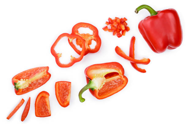 istock red sweet bell pepper isolated on white background with copy space for your text. Top view. Flat lay 1129103139