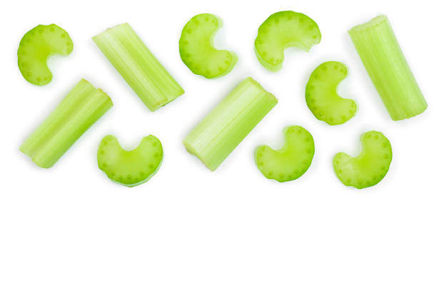 istock fresh celery isolated on white background with copy space for your text.Top view. Flat lay 1129103149