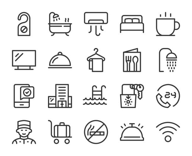 Hotel - Line Icons Hotel Line Icons Vector EPS File. bellhop stock illustrations