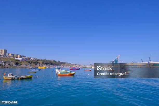 Beautiful View Of The Harbor Port Of San Antonio And The City Valparaiso Chile Stock Photo - Download Image Now
