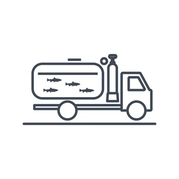 Vector illustration of thin line icon transportation, delivery of fresh, live fish