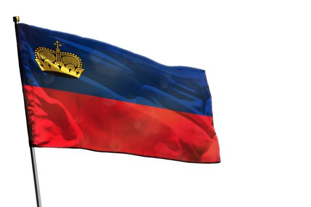 istock Fluttering Liechtenstein flag on clear white background isolated. 1129111654