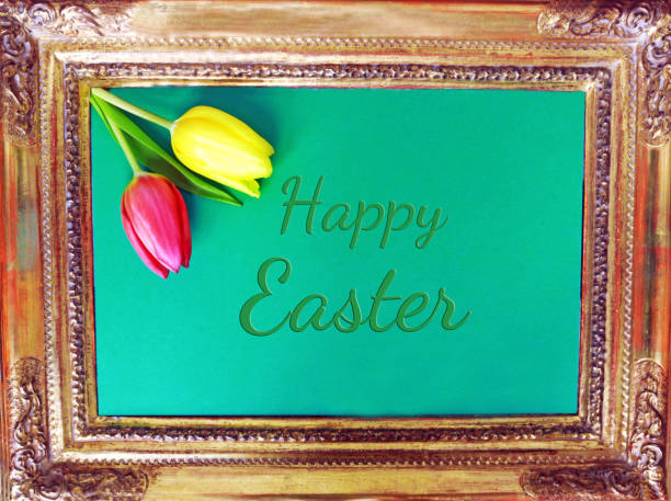 istock easter greeting card with tulips 1129111671