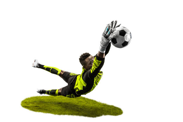 One soccer player goalkeeper man catching ball