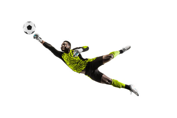 One soccer player goalkeeper man catching ball