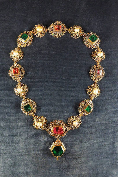 antique old necklace made from gold and jewel stock photo