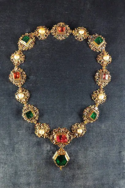 antique old necklace made from gold and jewel