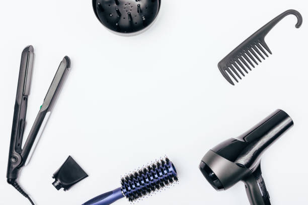 istock Devices and tools for hair styling on white background 1129113444
