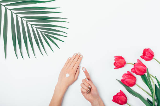 istock Female's hands apply cosmetic cream 1129113541