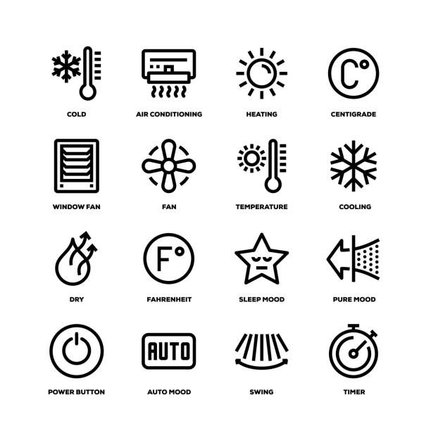 Air Conditioning Line Icons Air Conditioning Line Icons cooling rack stock illustrations