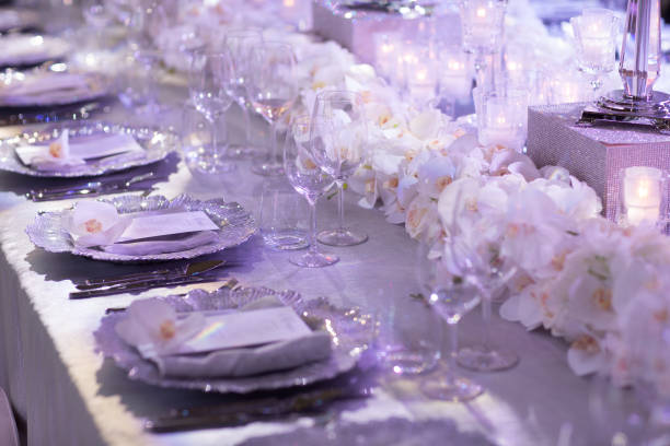 istock Beautiful flowers on table in wedding day 1129117802