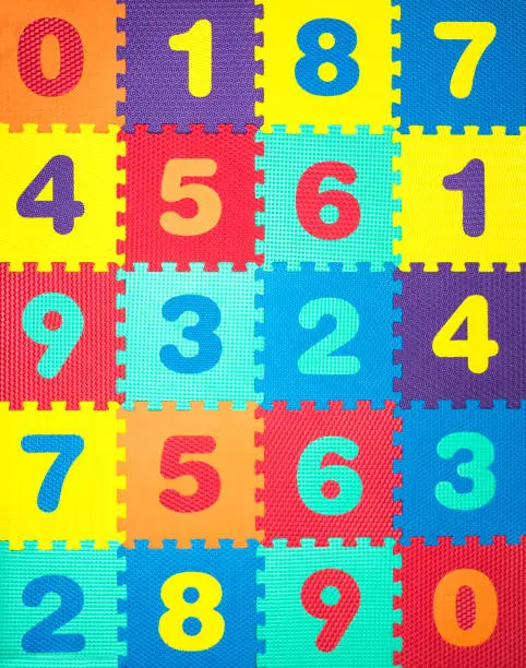 Colorful Baby Mat. Rubber foam pad for children playing. Colorful background ackground with digits