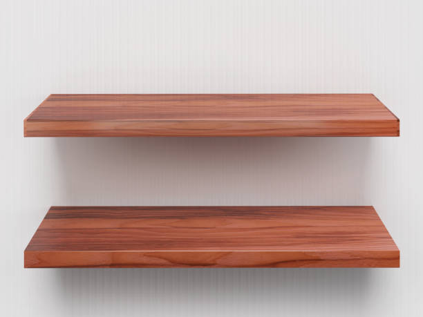 istock Wooden shelf template on white 1129121431