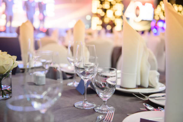 istock wine glass and Napkins on the dinning table 1129122593