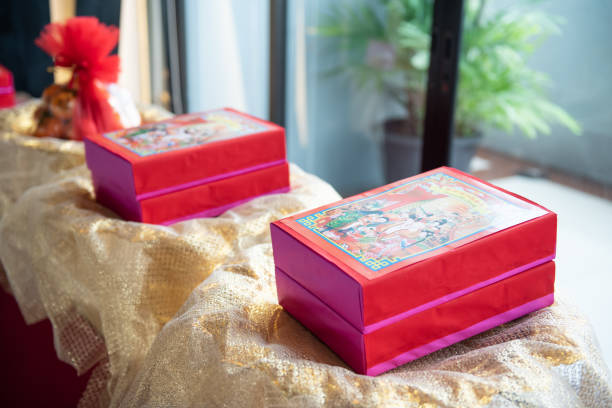 Red pink gift box for Chinese New Year stock photo