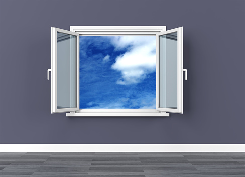 open window sky clouds freedom dream vision serene