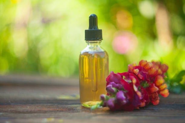 istock antirrhinum essential oil in  beautiful bottle on table 1129123967