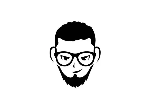 Vector illustration of Man head with beard and glasses Brille und Bart for logo design