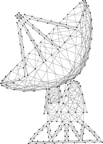 illustrazioni stock, clip art, cartoni animati e icone di tendenza di antenna satellite parabolico spazio radar da astratti futuristici linee nere poligonali e punti. illustrazione vettoriale. - tower isometric communications tower antenna