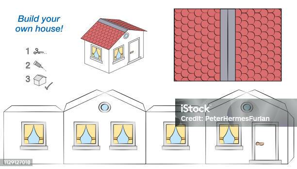 House Paper Model Easy Template Comic Cottage With White Walls And Red Roof Cut Out Fold And Glue It Isolated Vector Illustration On White Background Stock Illustration - Download Image Now