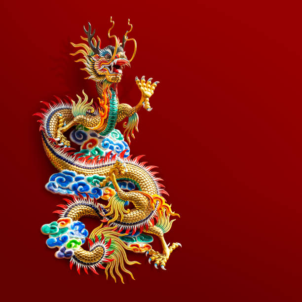 chinese golden dragon statue - asia religion statue chinese culture imagens e fotografias de stock