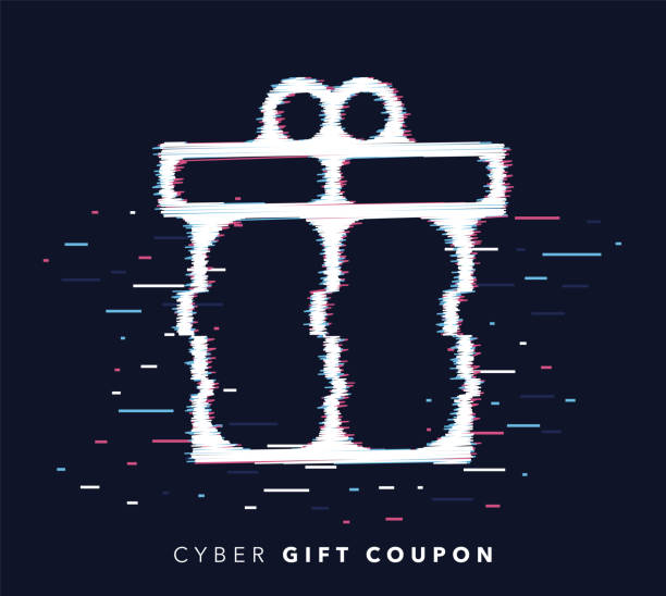 Gift Coupon Glitch Effect Icon Illustration Glitch effect vector icon illustration of gift coupon with abstract background. virtual birthday celebration stock illustrations