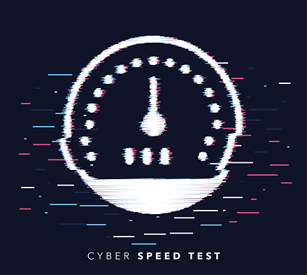 Glitch effect vector icon illustration of speed test with abstract background.