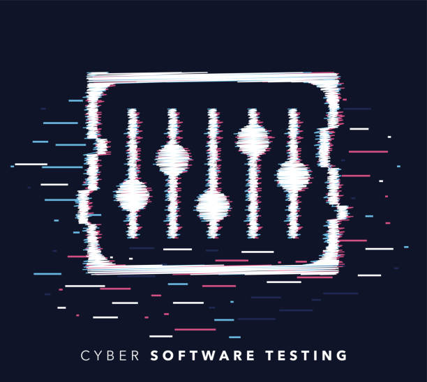 Software Testing Glitch Effect Icon Illustration Glitch effect vector icon illustration of software testing with abstract background. online courses dashboard stock illustrations