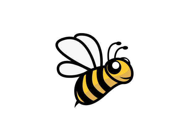happy bee offenen flügel und fliegen für logo-design - biene stock-grafiken, -clipart, -cartoons und -symbole