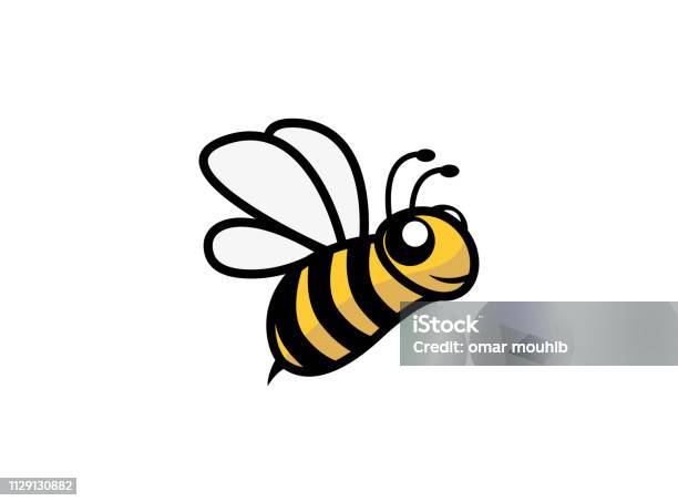 Happy Bee Open Wings And Fly For Logo Design - Arte vetorial de stock e mais imagens de Abelha - Abelha, Abelhão, Banda desenhada - Produto Artístico