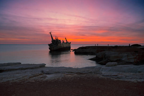 Abandoned ship Edro III at sunset near the Paphos, Cyprus.