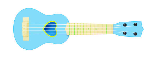 Musical instrument - Front view blue child acoustic guitar. Isolated
