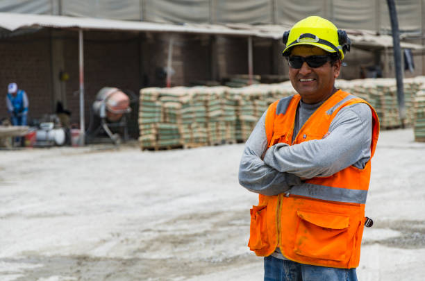 Portrait Of Construction Worker On Building Site stock photo