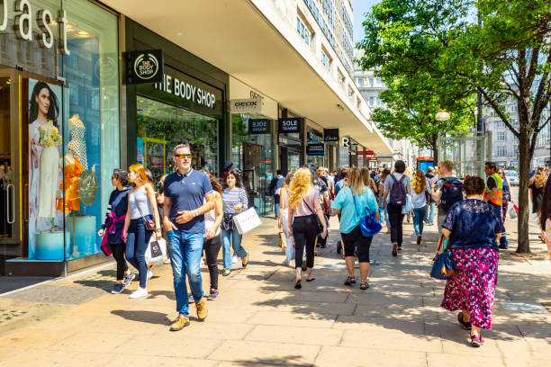 Crowds of shoppers on Regent Street in Central London, UK in the summer of 2018.