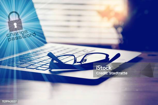 A Computer And Errinerung To Change Of Password Stock Photo - Download Image Now - Change, Password, Accessibility