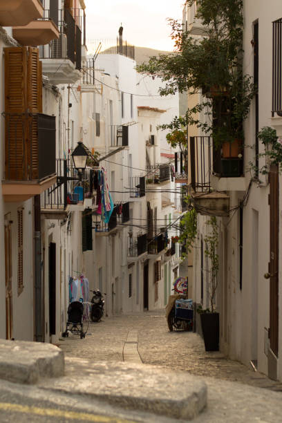 sreet of dalt vila in ibiza town. - ibiza town imagens e fotografias de stock