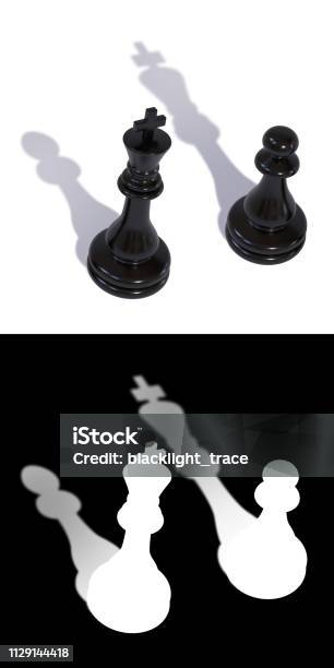 Two Black Chess Pieces King And Pawn With Inverted Shadows Stock Photo - Download Image Now