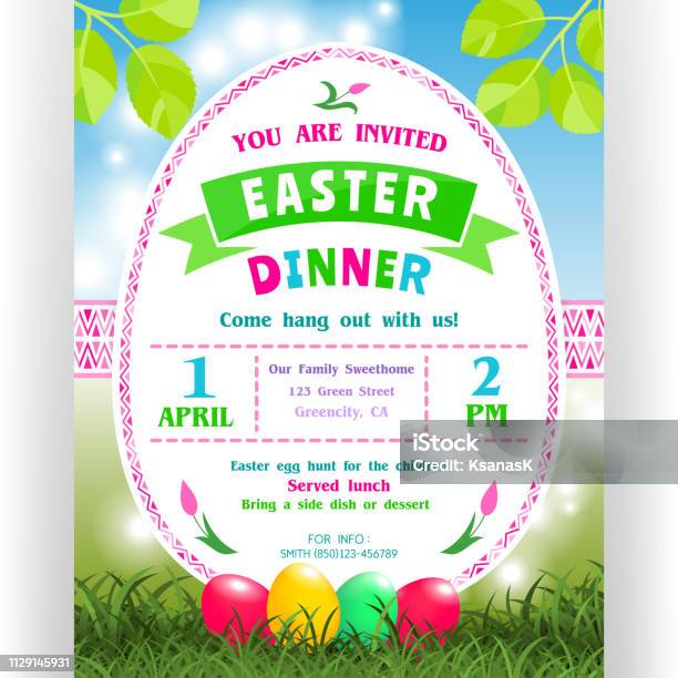 Easter Dinner Announcing Poster Template Stock Illustration - Download Image Now - Advertisement, Announcement Message, April