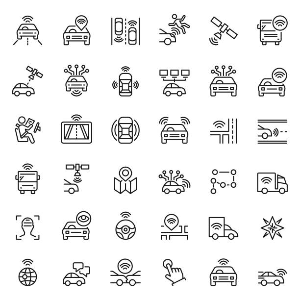 Autonomous car icon set Autonomous car icon set autonomous vehicles stock illustrations