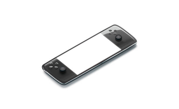 istock Blank gaming console with white screen and black buttons mockup 1129147041
