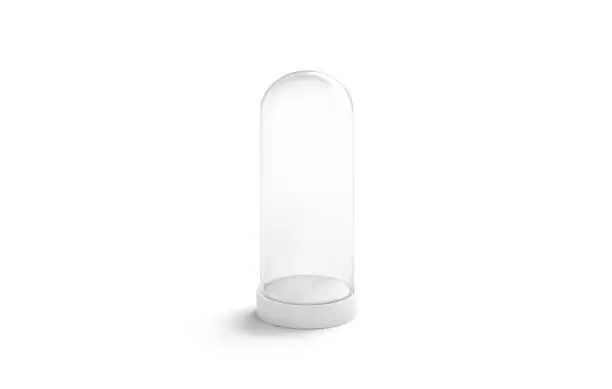 Blank white glass flask for flowers mock up, isolated, 3d rendering. Empty decoration cylinder mockup. Clear transparent acrylic bulb for rose everlasting storage template.