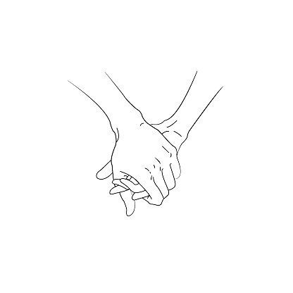 Line art illustration of a man and woman holding hands